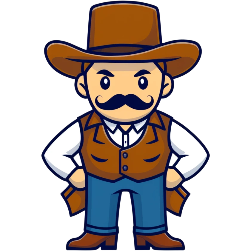 Dutch van der Linde from Red Dead Redemption, charismatic gang leader with mustache, wearing a vest and hat, wild west outlaw emoji