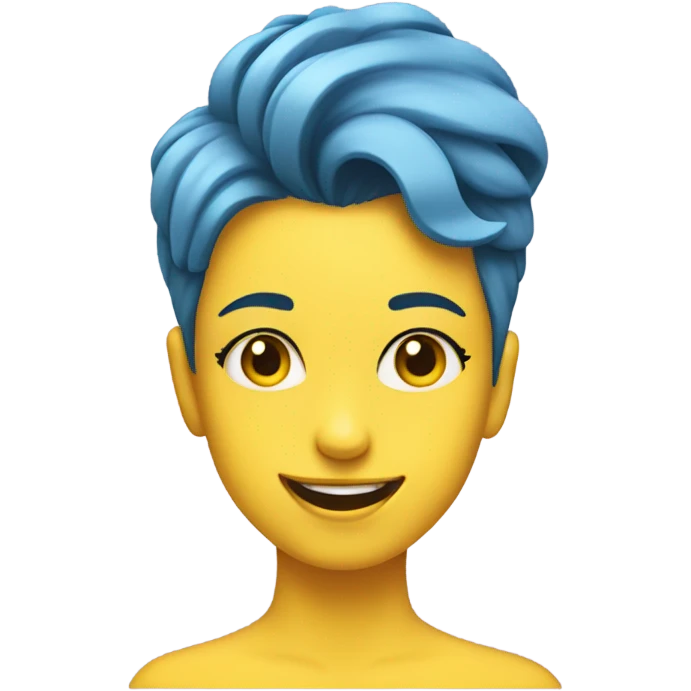 yellow joy emoji face girl with short blue hair quiff emoji