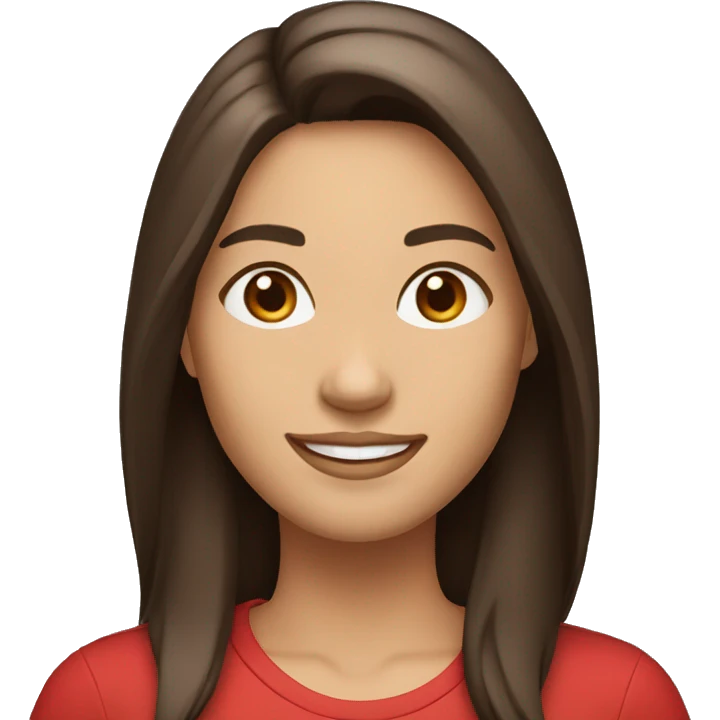 smiling woman with light to medium skin, straight dark brown hair with middle part red shirt  emoji