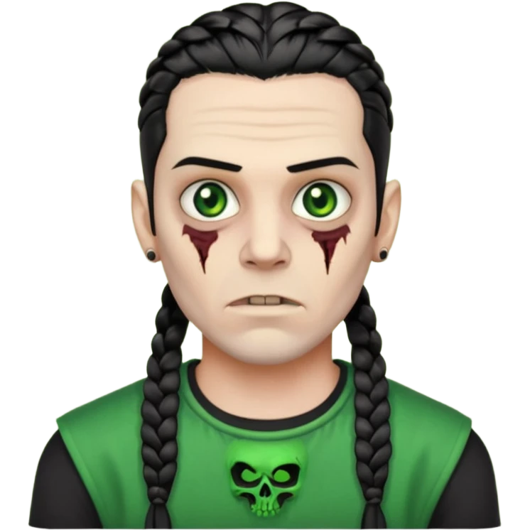 Cornrows black hair color, men zombie and green eye color, with dark zombie clothes emoji