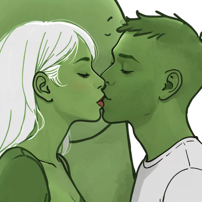 Tan angel girl kissing white boy  emoji