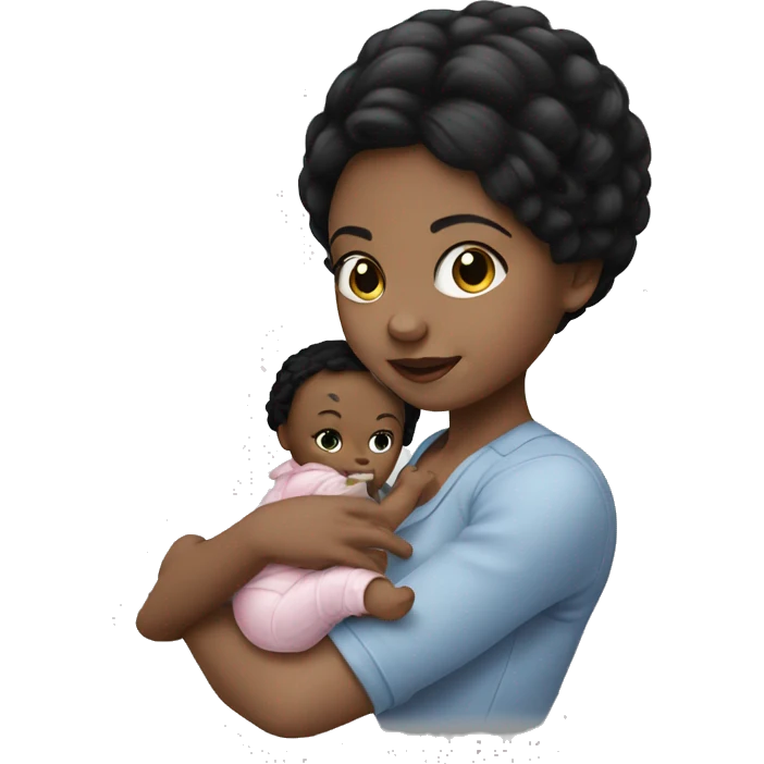 white girl with black hair playing with baby doll emoji