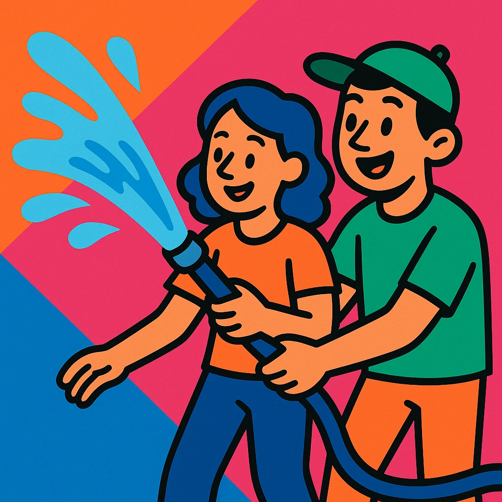 people spraying water on the left side in vibrant toon style emoji