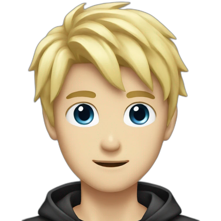 anime style, blond guy, black jacket, blue t shirt  emoji