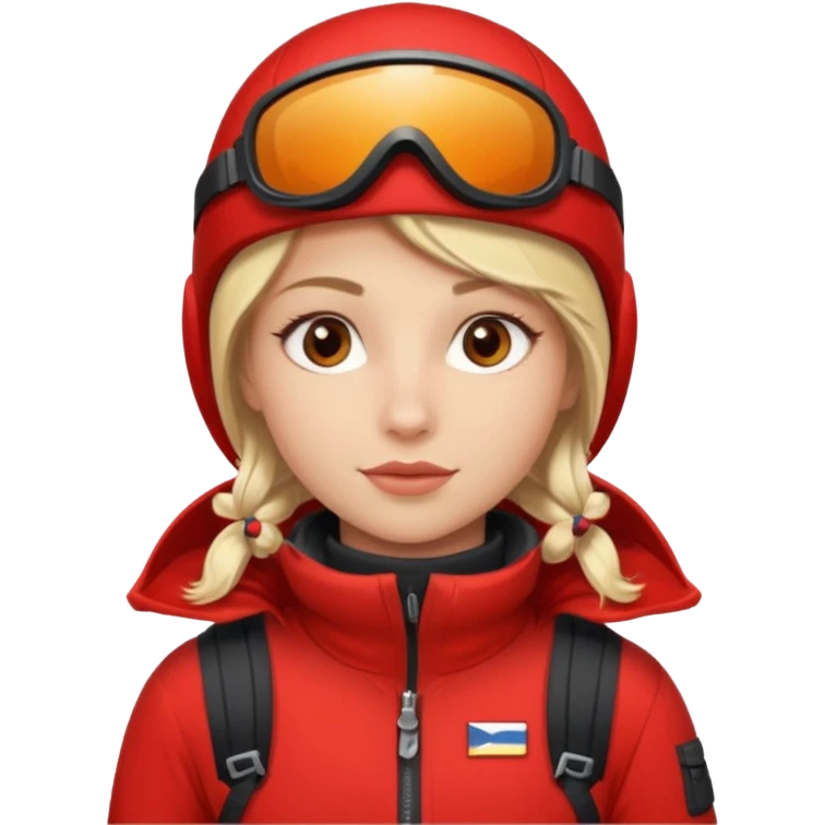 Luxury blonde model, brown eyes, polar explorer, red clothes, skiing outfit emoji