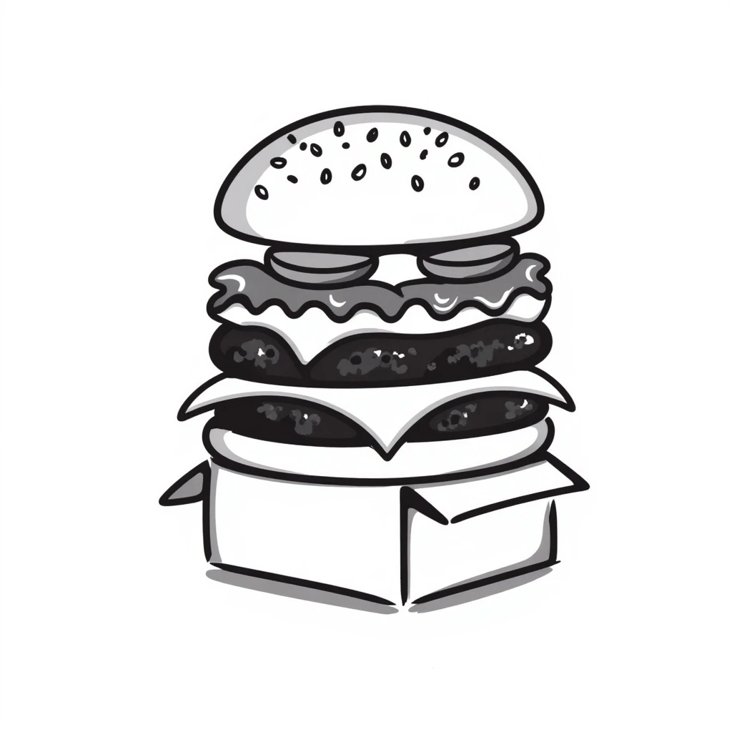 A delivery burger in black doodle style emoji