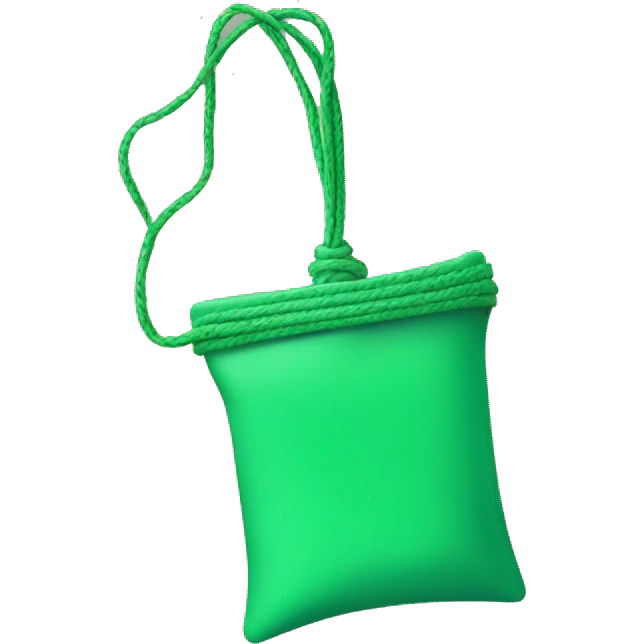 hand holding up a green pouch tied with light green string emoji