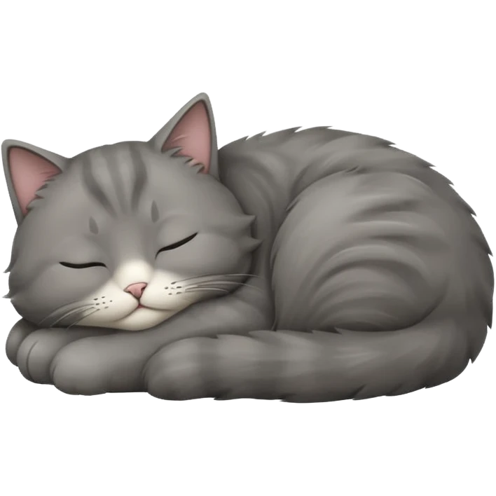 A fluffy grey cat is sleeping. emoji