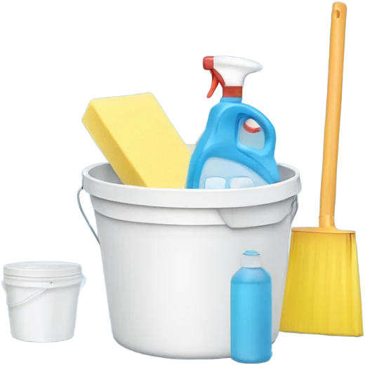 Bathroom Cleaning light blue supplies in a white bucket emoji