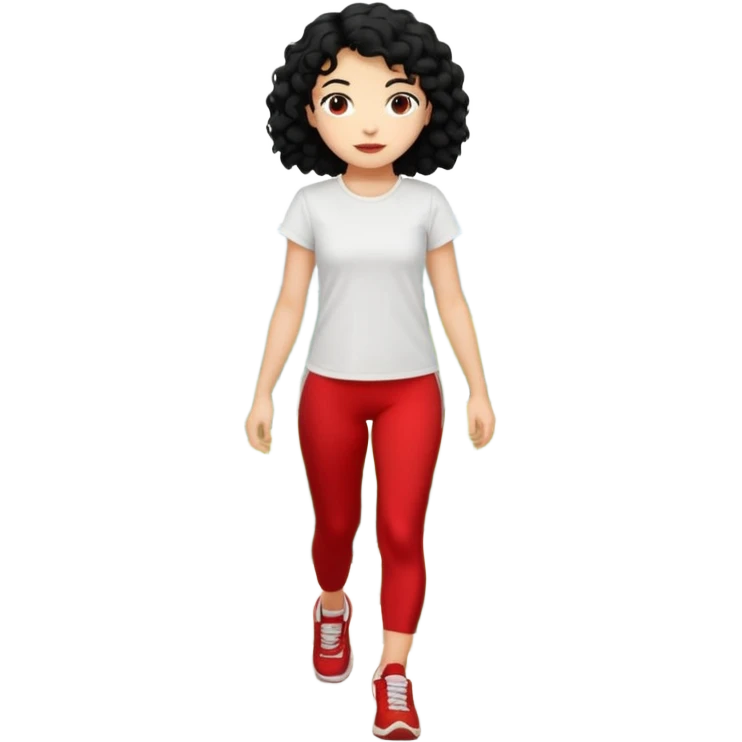 generate a pretty bratz fair skinned girl with curly black hair wearing a white tshirt trekking on a hill with red sneakers on and black leggings.  Put a hill behind her emoji
