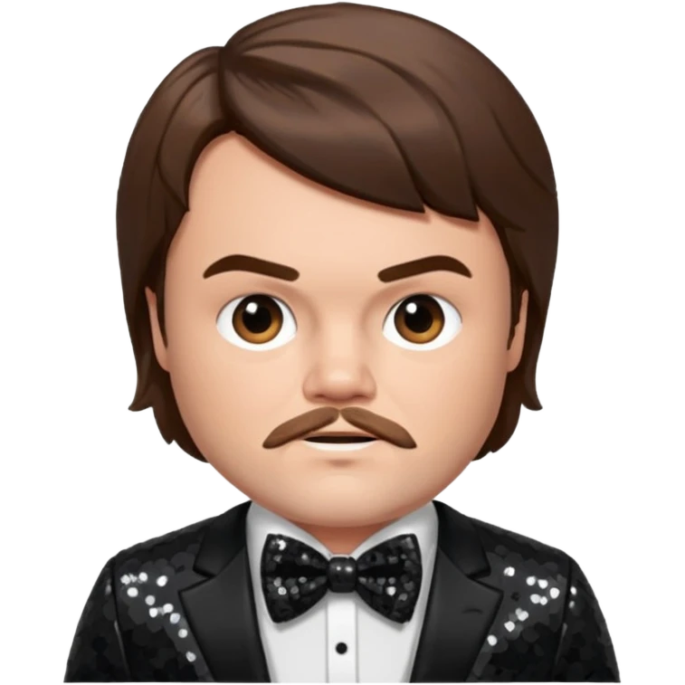 Jack Black with brown hair, black sequin suit with bow tie emoji