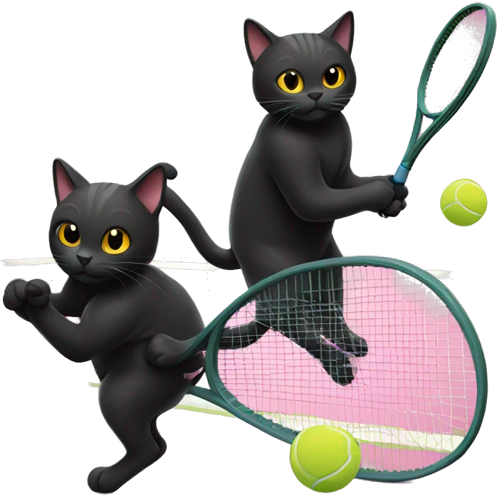 Two black cats playing tennis  emoji