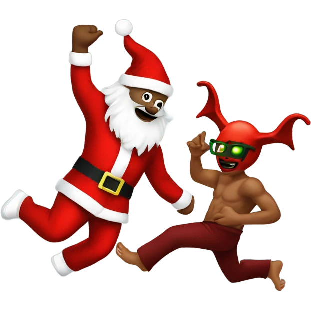 Santa break dancing with a demon emoji