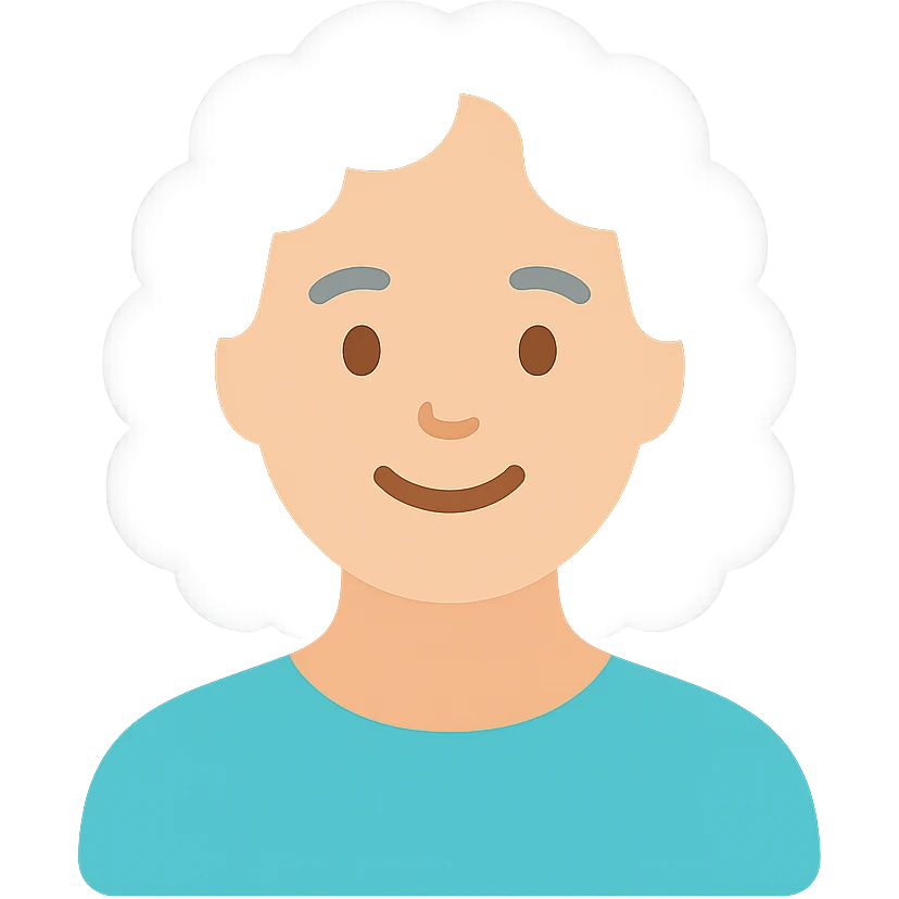 smiling 50 year old lady with silver curly hair emoji