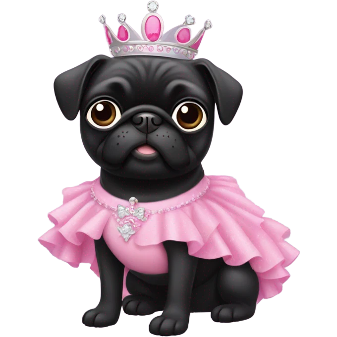 Black pug as a princess in pink dress emoji
