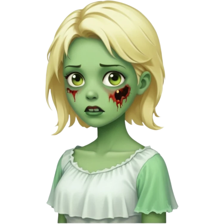 zombie blonde girl with white skirt, green skin and that it be in profile form  emoji