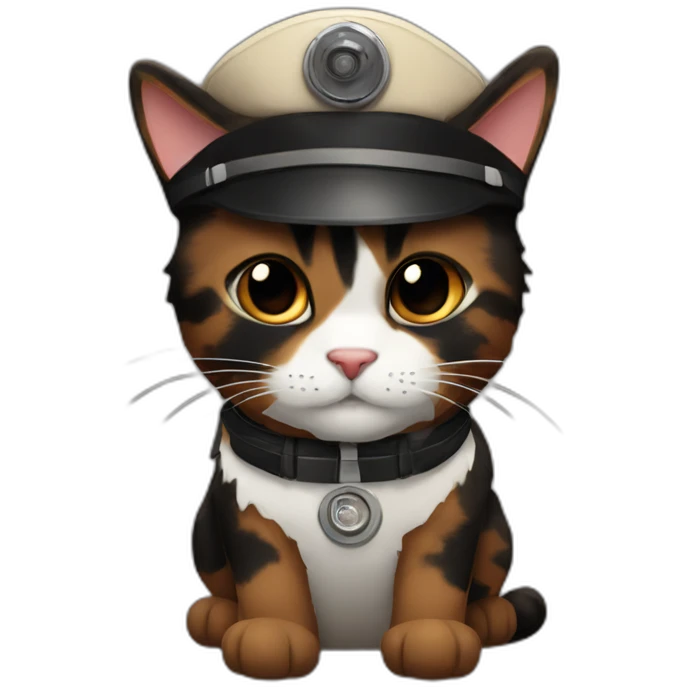 full brown and black calico cat dressed as a pilot emoji