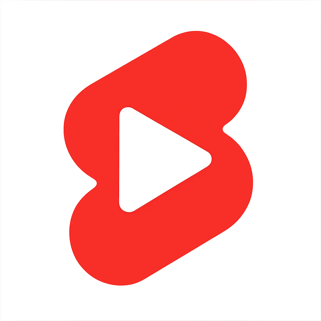 Modern minimalist logo inspired by YouTube Shorts but clearly distinct. Abstract red and white shapes on a white background. No text. Design a dynamic, playful symbol using rounded geometric forms, slightly resembling a play button or a film strip, but reimagined with a unique twist. Must look tech-oriented, simple, and brandable. MOST IMPORTANT : YouTube Shorts but clearly distinct not the same emoji