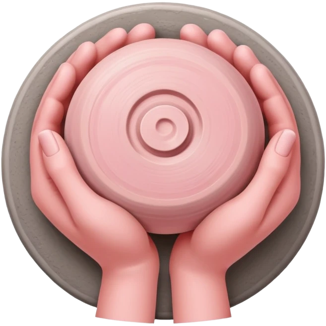 two hands kneading a ball of pink clay over a silver pottery wheel emoji