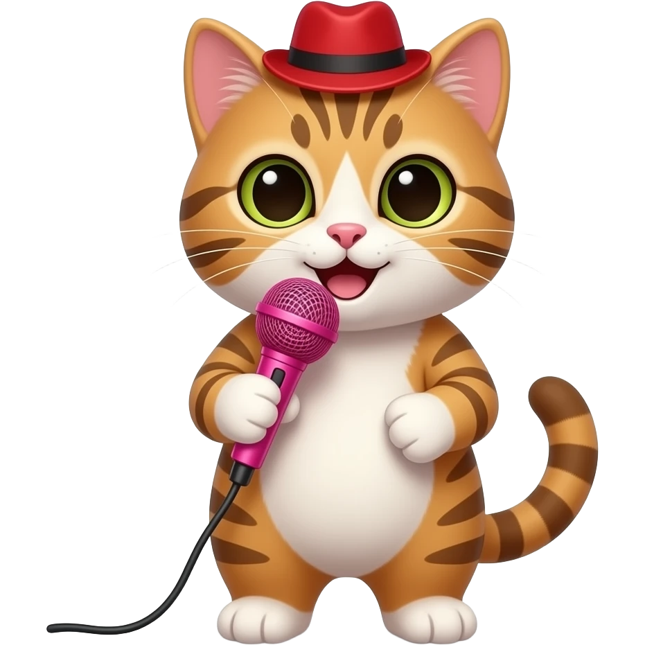 cat with hat and hold singing mic with two hands emoji