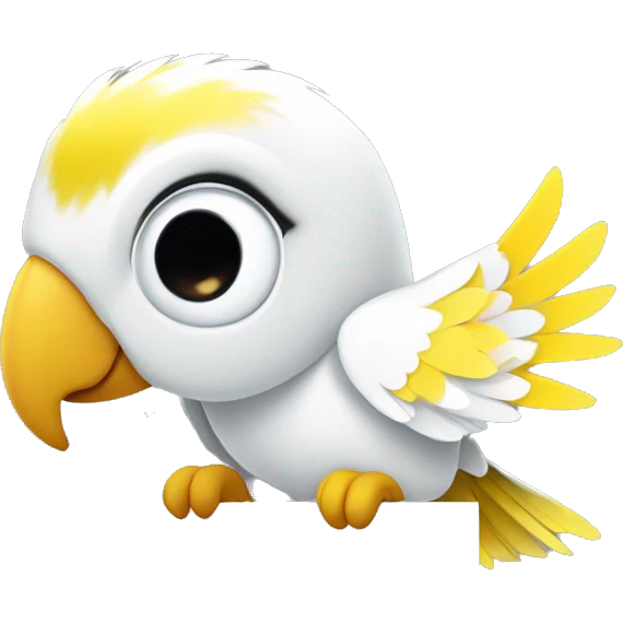 white and yellow parrot  holding a sign with the black inscription i love you emoji