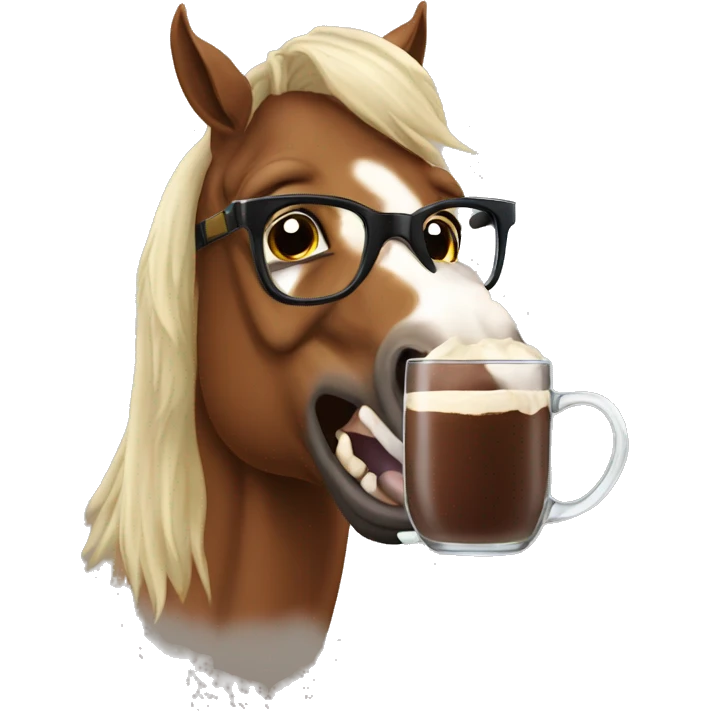 Horse drinking cocoa harry potter glasses emoji
