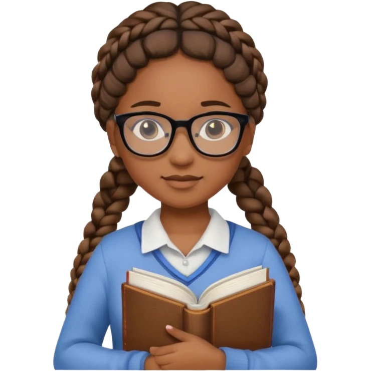 A student, girl, brown skin, braid hair, wearing glasses, hold book in front of their chest emoji
