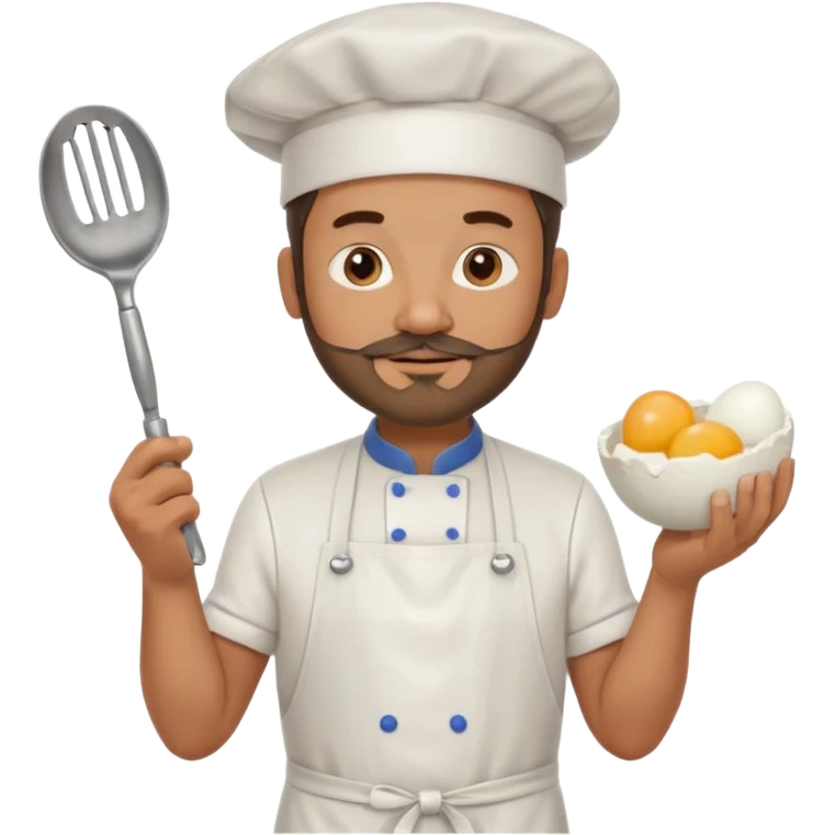 Middle aged male pastry chef - with a small beard, apron, white hat, and holding an egg beater in his hand emoji