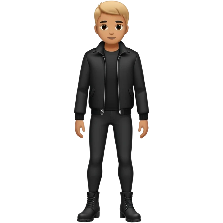 Full body standing male figure wearing black jacket, black pants, and black boots emoji