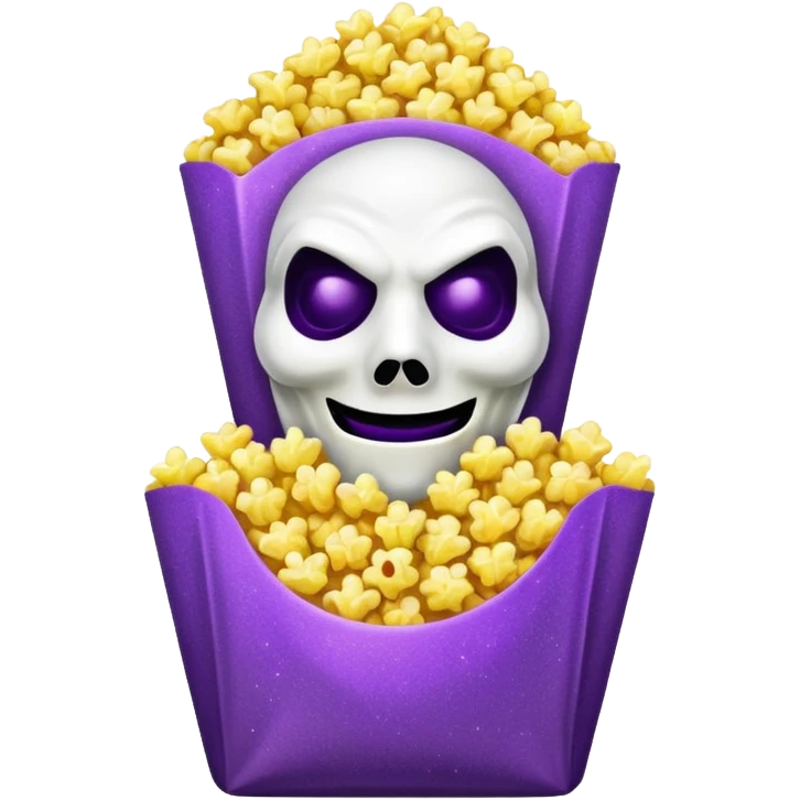 Glitter purple and yellow popcorn with ghostface mask in packaging emoji