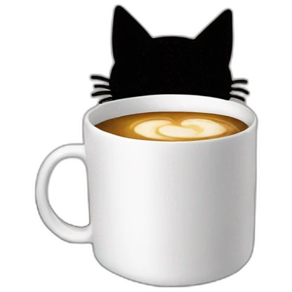 cat ears behind a computer and a coffee mug emoji
