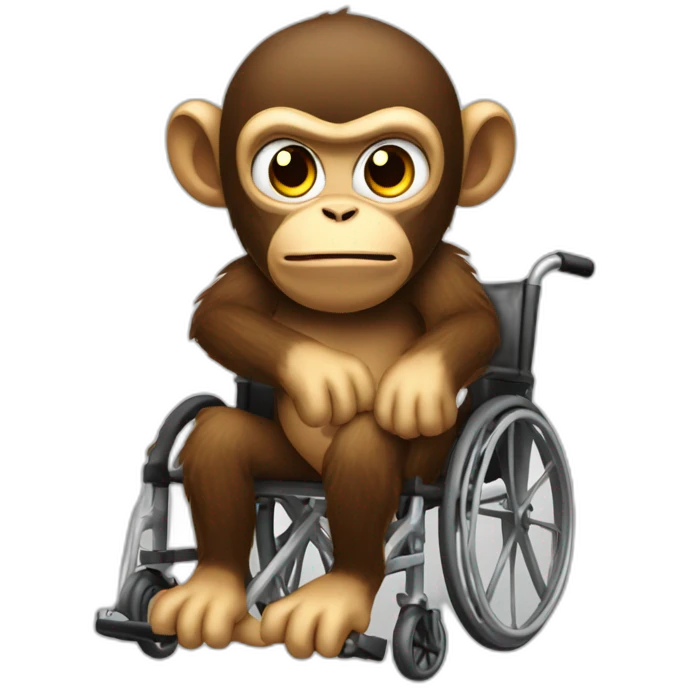 angry monke with small ferocious eyes cute rides golden wheelchair emoji