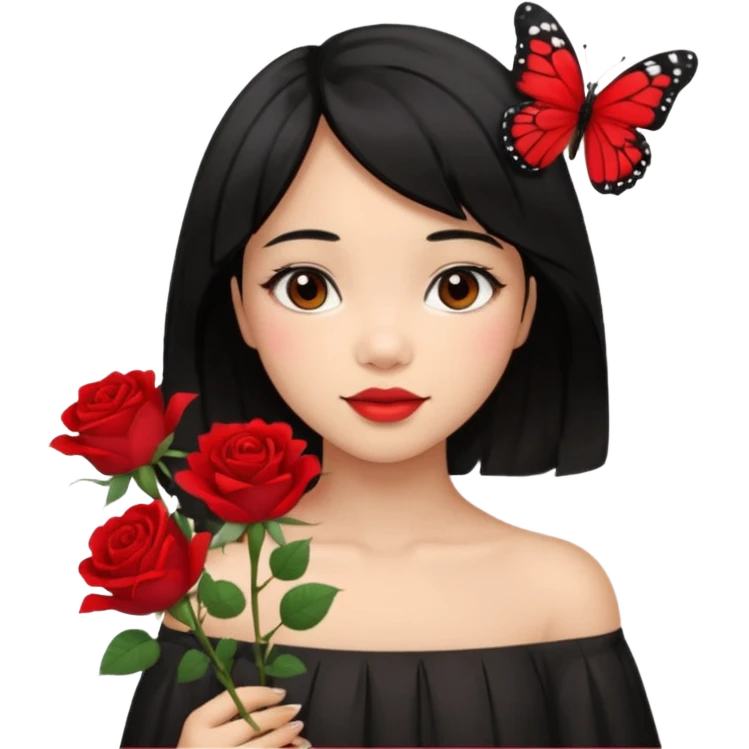 Red girly stuff filipino black hair with straight wavy hair medium length butterfly haircut emoji