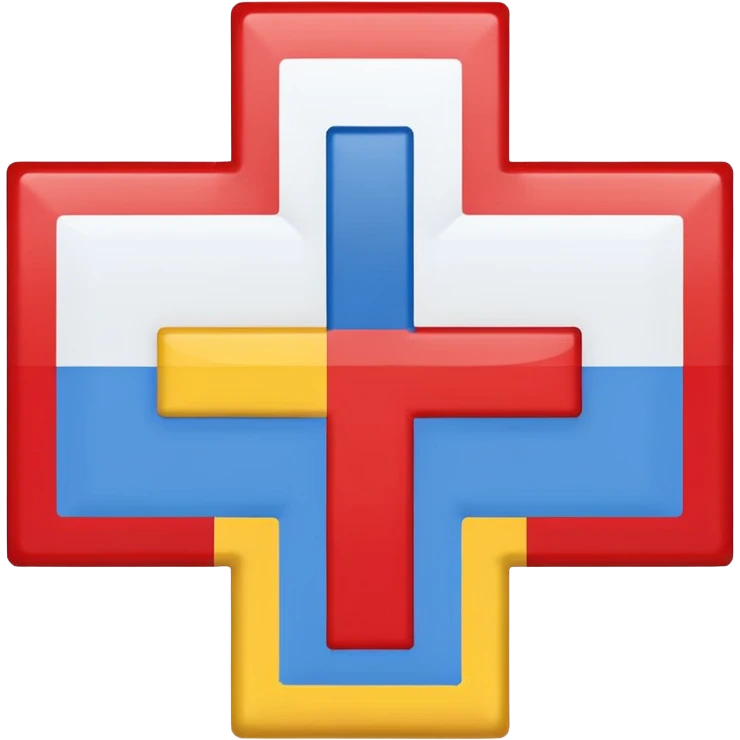 create a flag where the layout is like georgian one big cross for corner. the big cross i want is yellow and top right blue too left red bottom right red bottom left blue a big cross in the middle but iinside the flag not some other. just create georgian flag but the collors as i sayd emoji