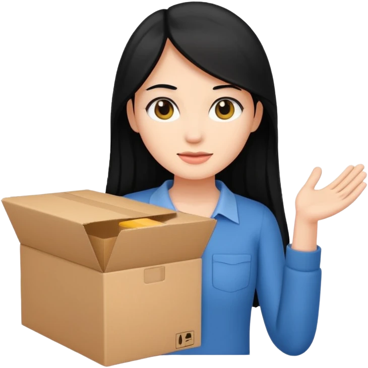 long black haired woman holding cardboard box emoji