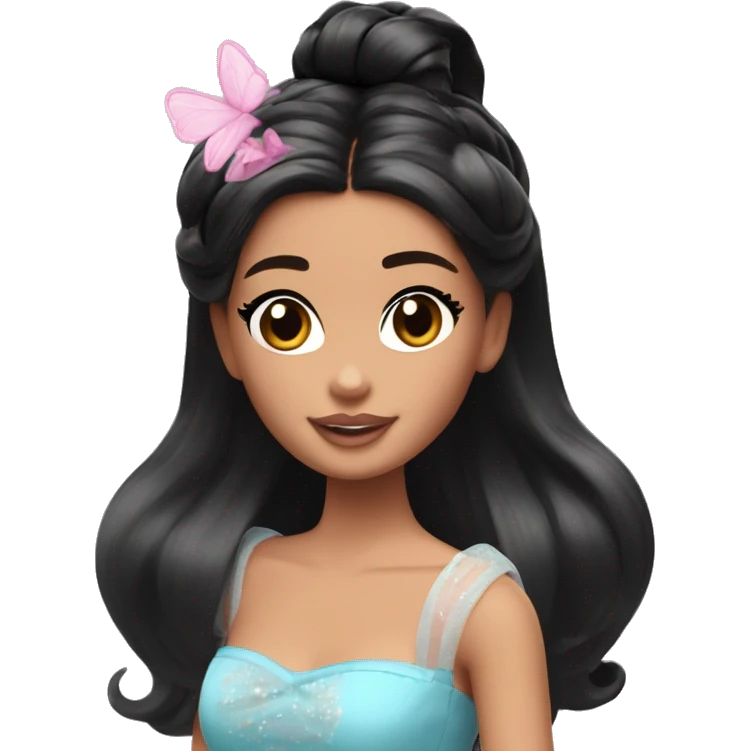 Attractive Barbie perfect face tan fairy princess short black hair half up half down with space buns on top emoji