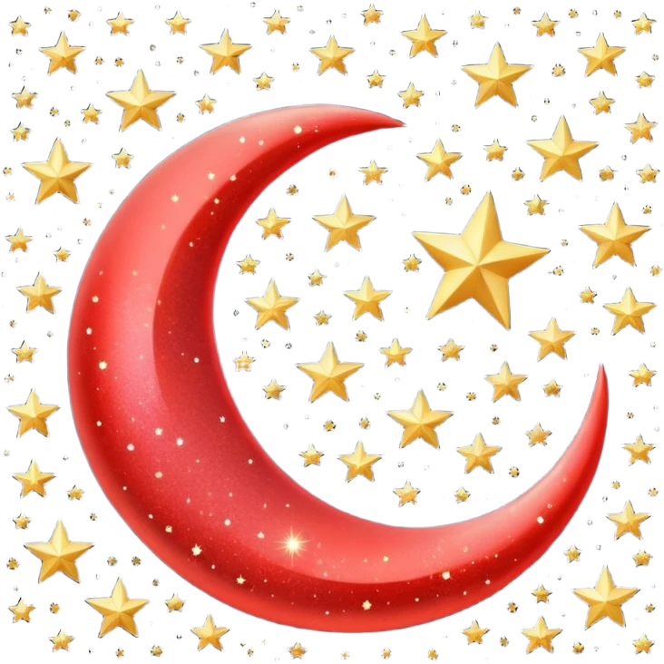Beautiful sparkly glittery shiny pretty red crescent and stars scenery emoji