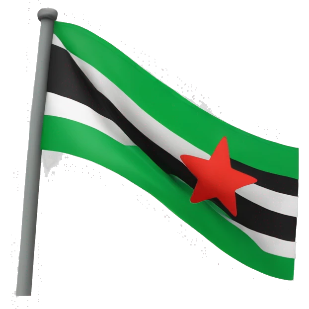 flag with three horizontal stripes. The top stripe is green, the middle stripe is white with three red stars, and the bottom stripe is black.  emoji
