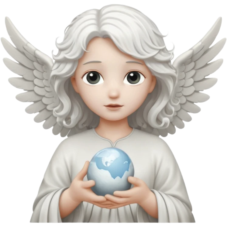 Angel statue wavy hair hollow eyes feathered wings holding the world emoji