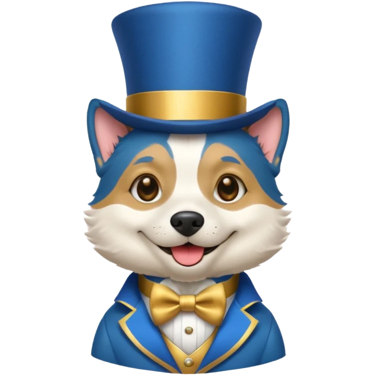 fancy dog with blue hair, wearing hat emoji