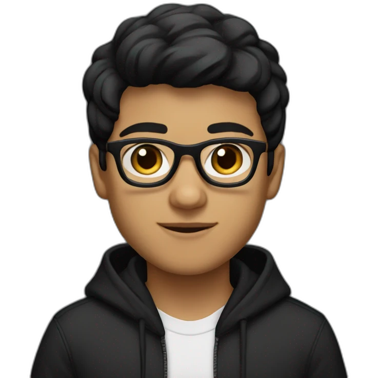 hispanic boy wearing glasses in a black hoodie with straight black beiber style hair with brown eye emoji