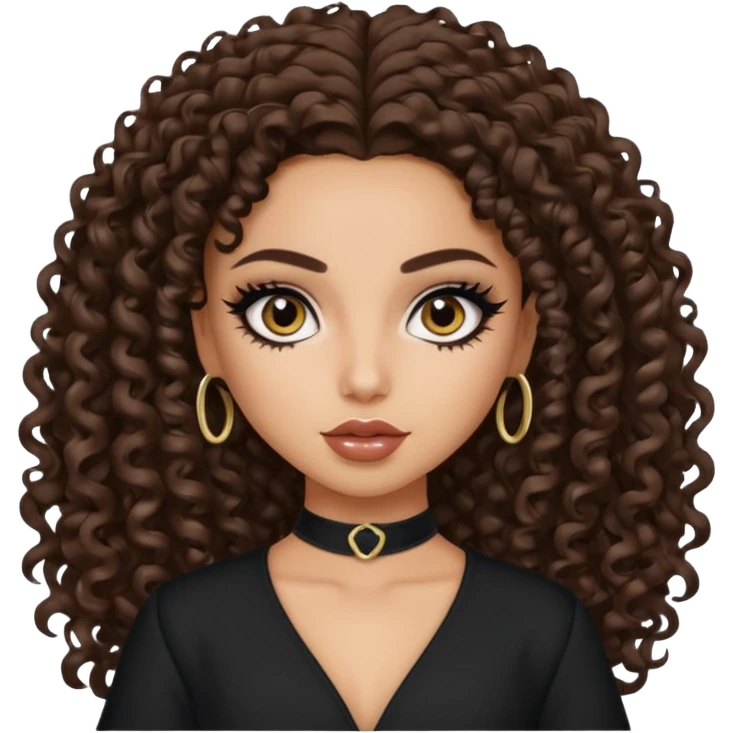 Fair Saudi beauty, pretty bratz baddie, black eyeliner, curly long hair emoji