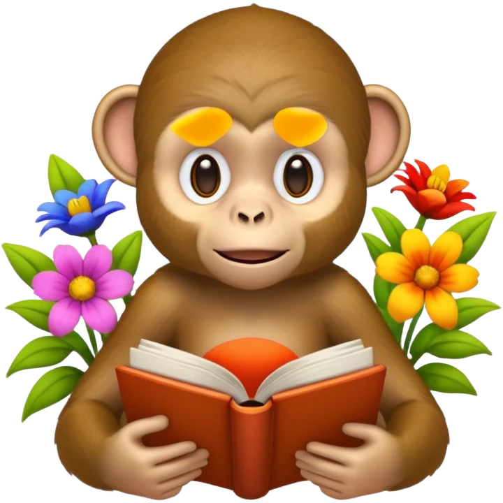 Monkey reading books + flowers  emoji
