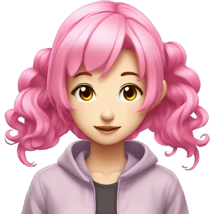 a twin tail anime girl that has pink hair getting headpats emoji