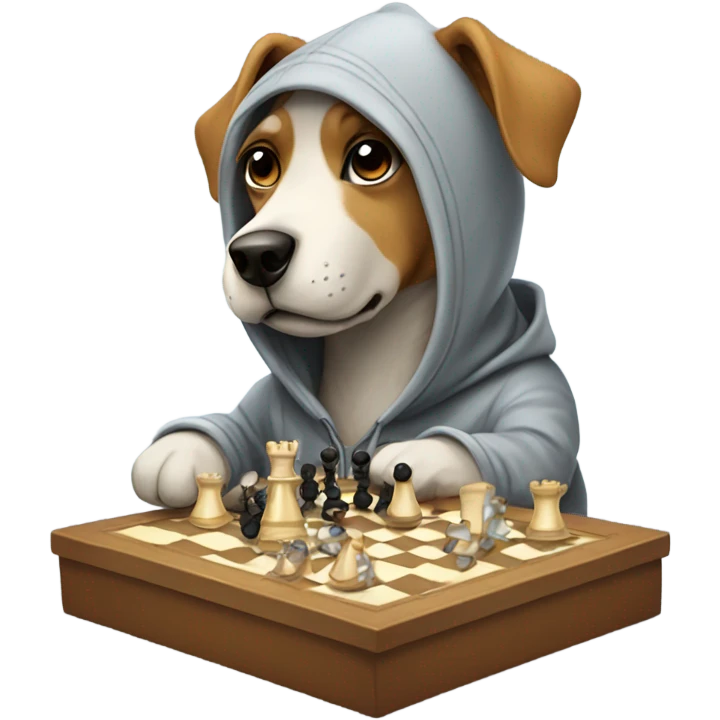 Dog wearing a hoodie while play chess emoji