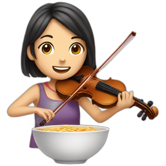 girl playing violin and eating ramen emoji