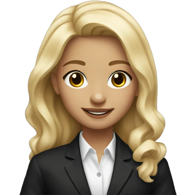 Light skin Blonde haired young girl smiling in black blazer emoji
