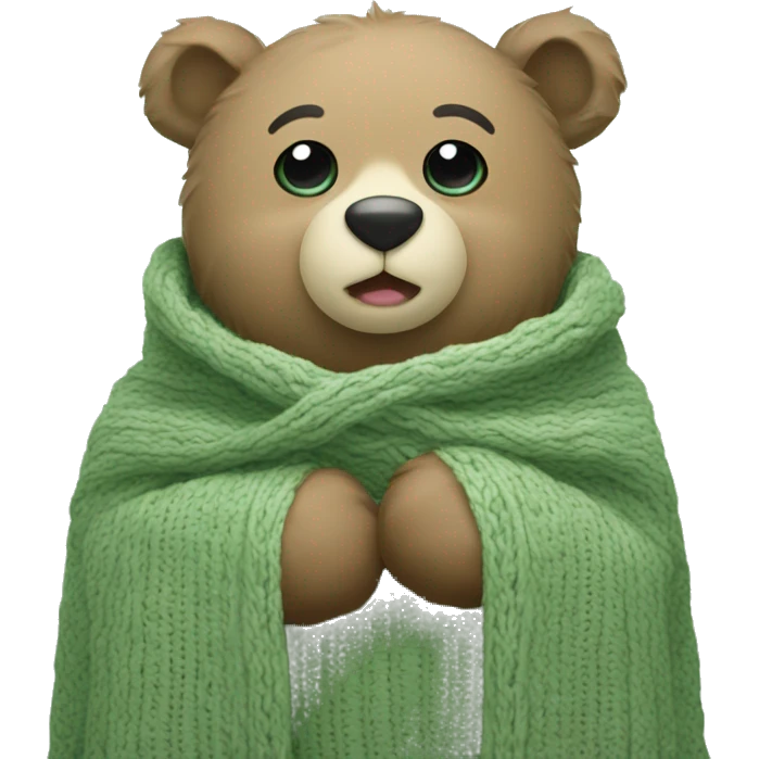 Cute Bear in cozy knitted Sage green blanket emoji