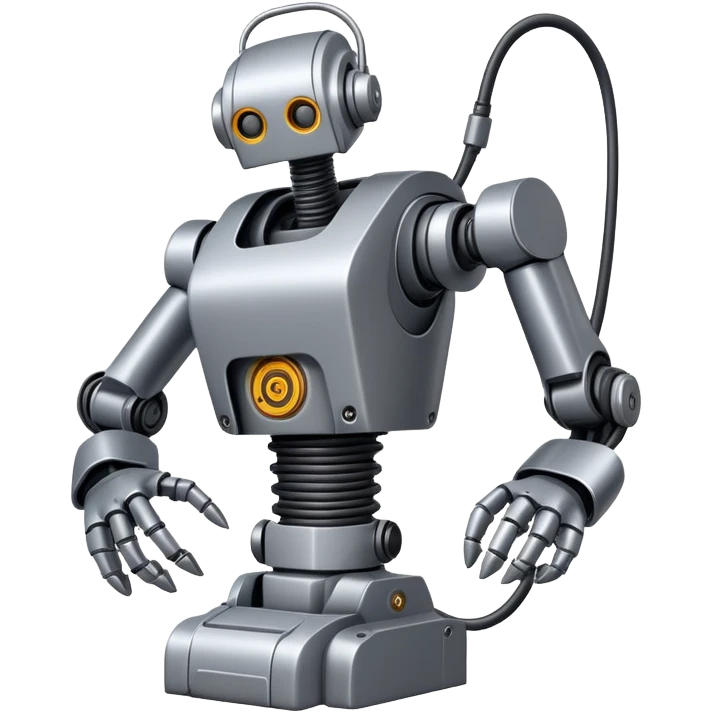 Industrial robot with exposed wiring and heavy metal plating emoji
