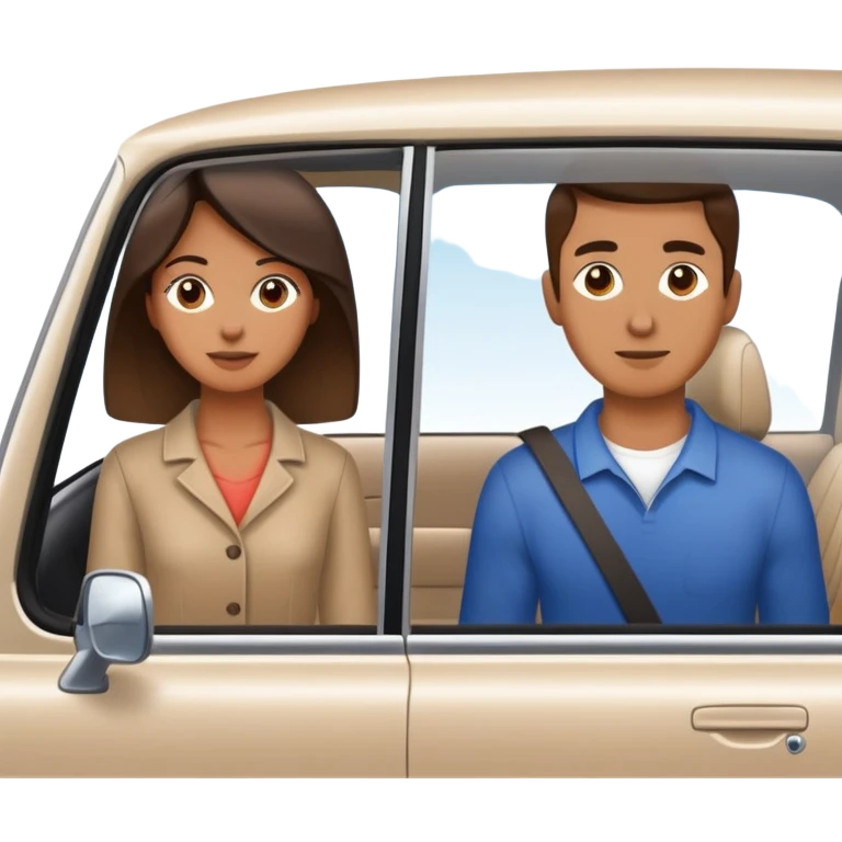 woman standing outside car, man inside car with window down emoji